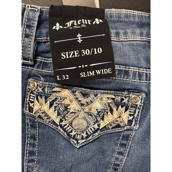 Miss Me Fleur Denim Jeans Women Sz 30x32 Blue Slim Wide Medium Wash Flap Pocket - Picture 4 of 11